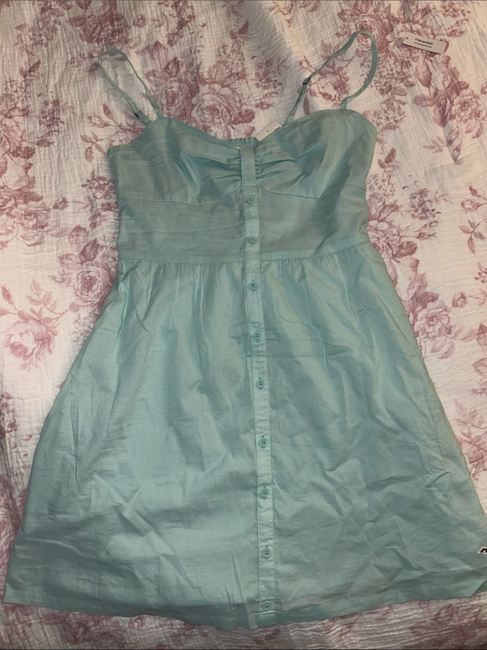 Hollister Light Aqua Button-Front Sundress with Spaghetti Straps